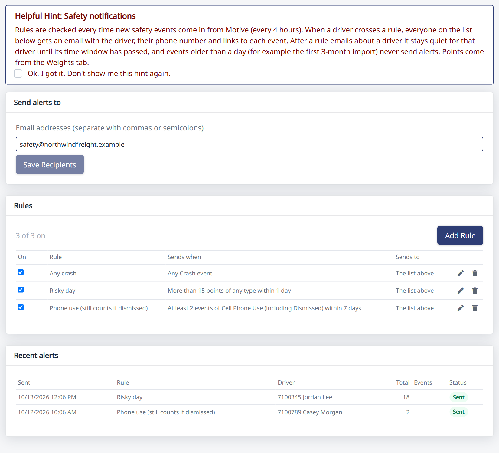 Safety Settings → Notifications