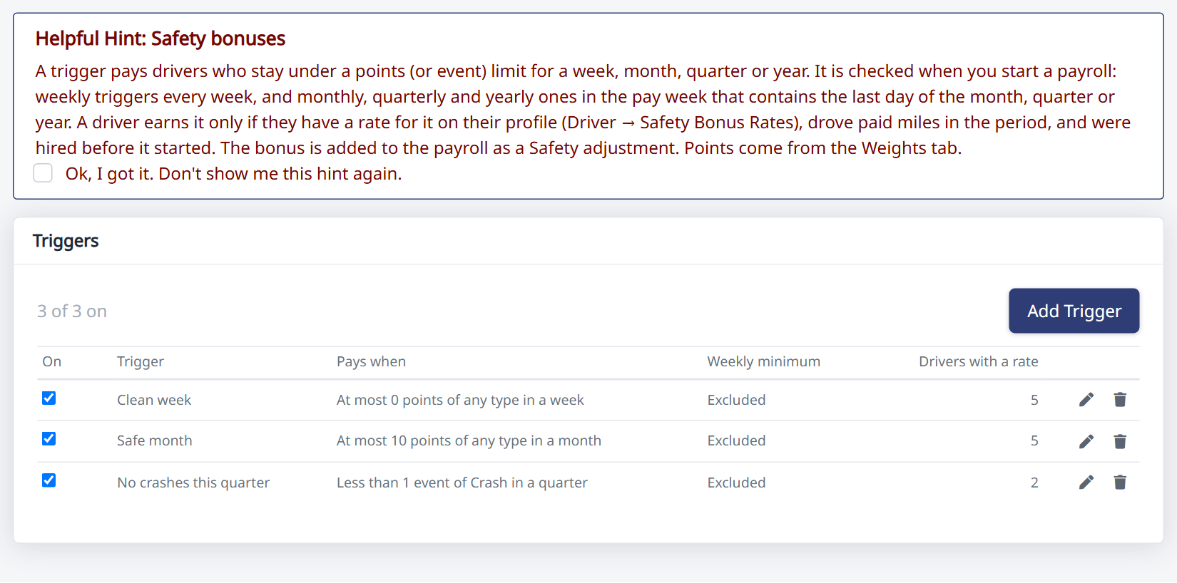 Safety Settings → Bonuses