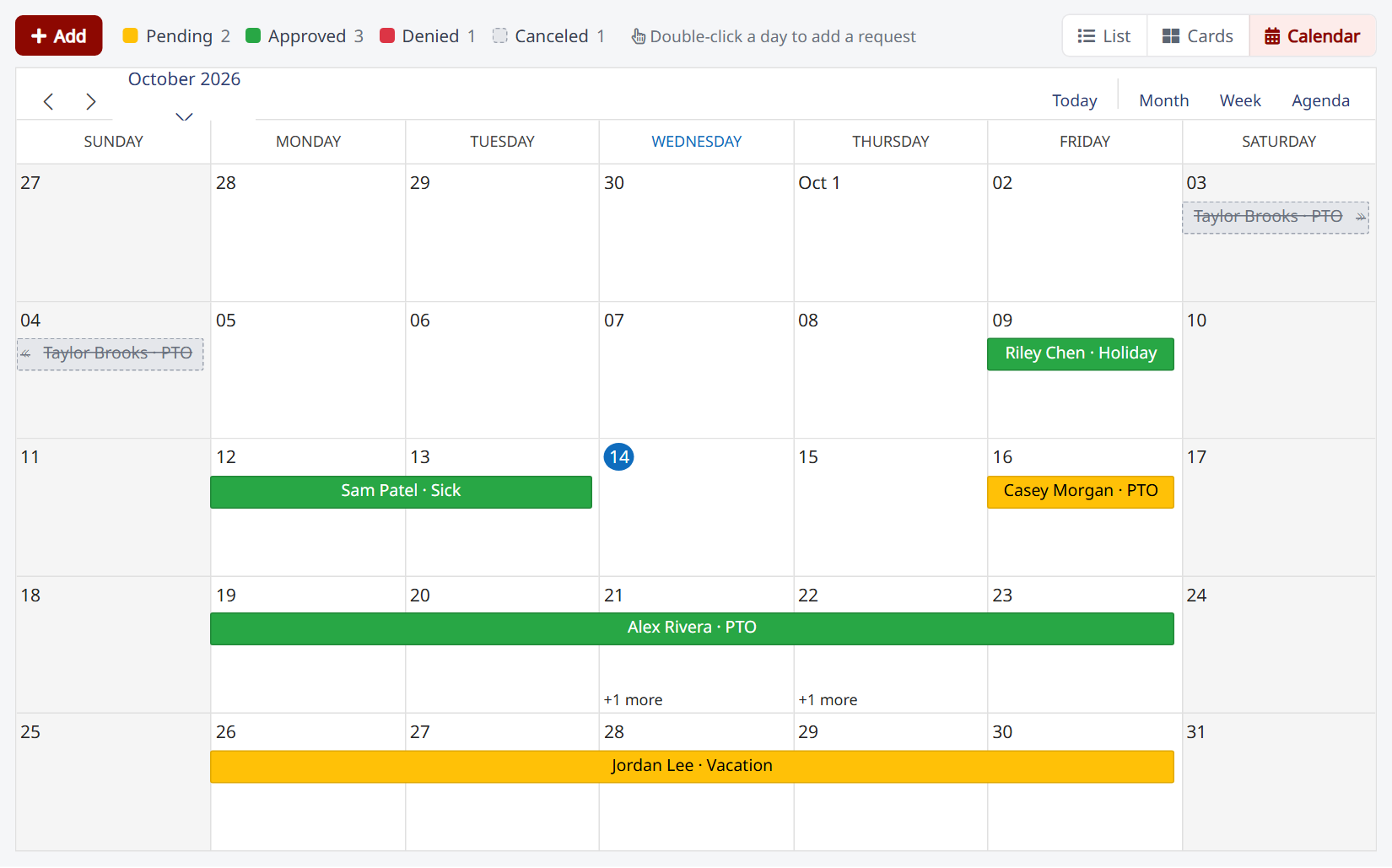 Time-Off Requests → Calendar
