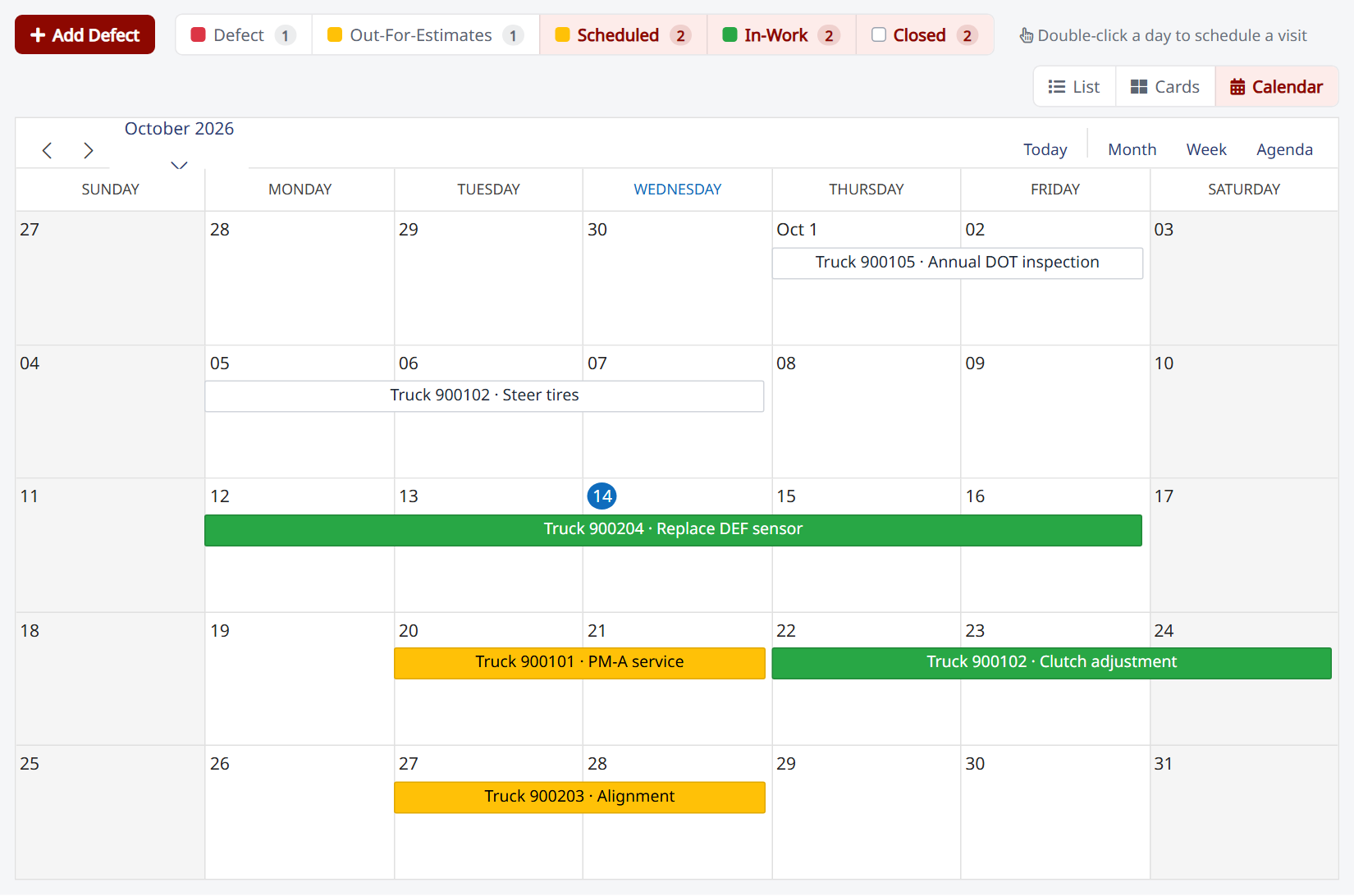 Defect Workflow → Calendar