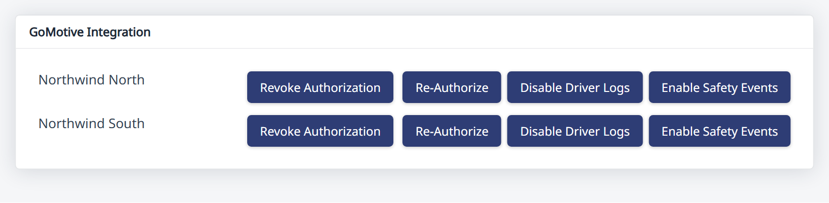 Account Settings → Integrations: Re-Authorize, then Enable Safety Events